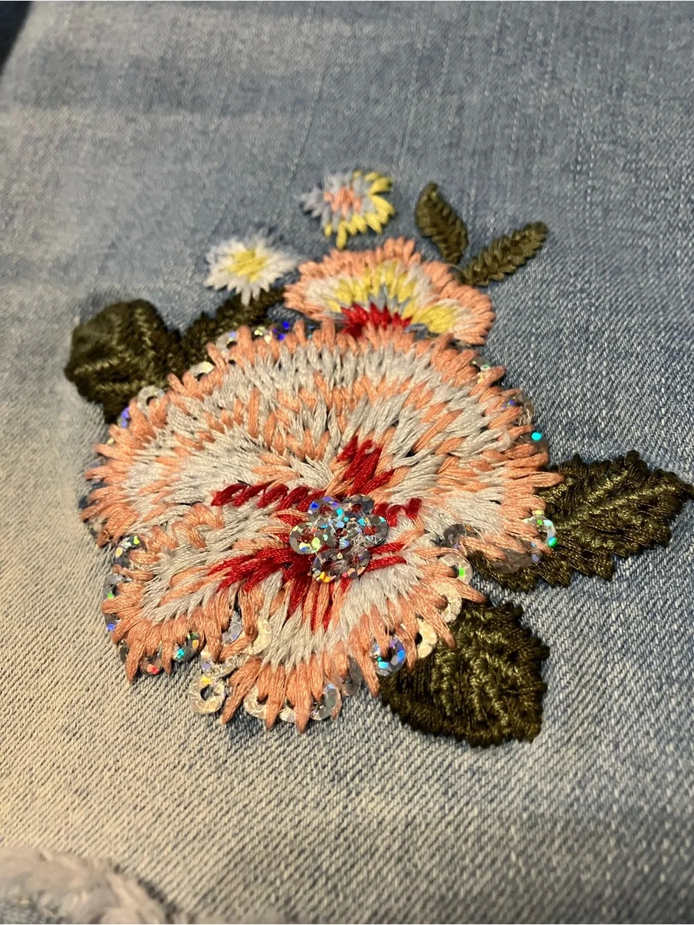 Justice Light Blue Denim Shorts with Pink Floral Embroidery